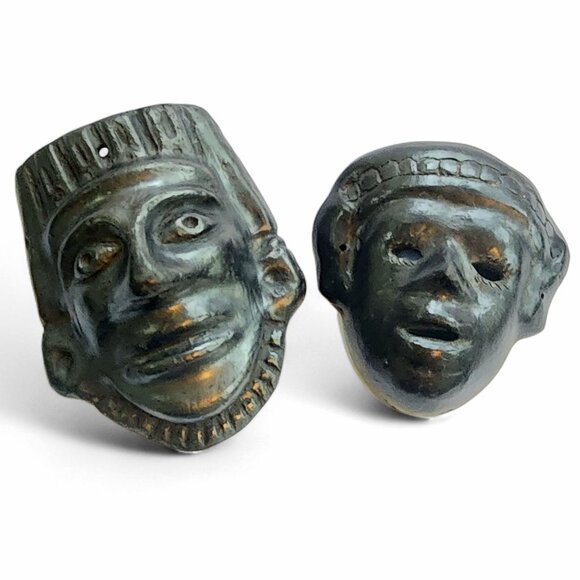 Vintage Mexican Clay Face Masks Set Folk Art Barro Negro Handcrafted Wall Decor - Picture 1 of 6